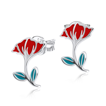 Red Hibiscus Silver Ear Stud STS-3466 (CO5+CO15)